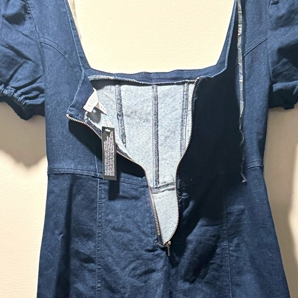 Planet Gold Women's Juniors' Puff-Sleeve Denim Dress (Navy, Medium) - Picture 9 of 11